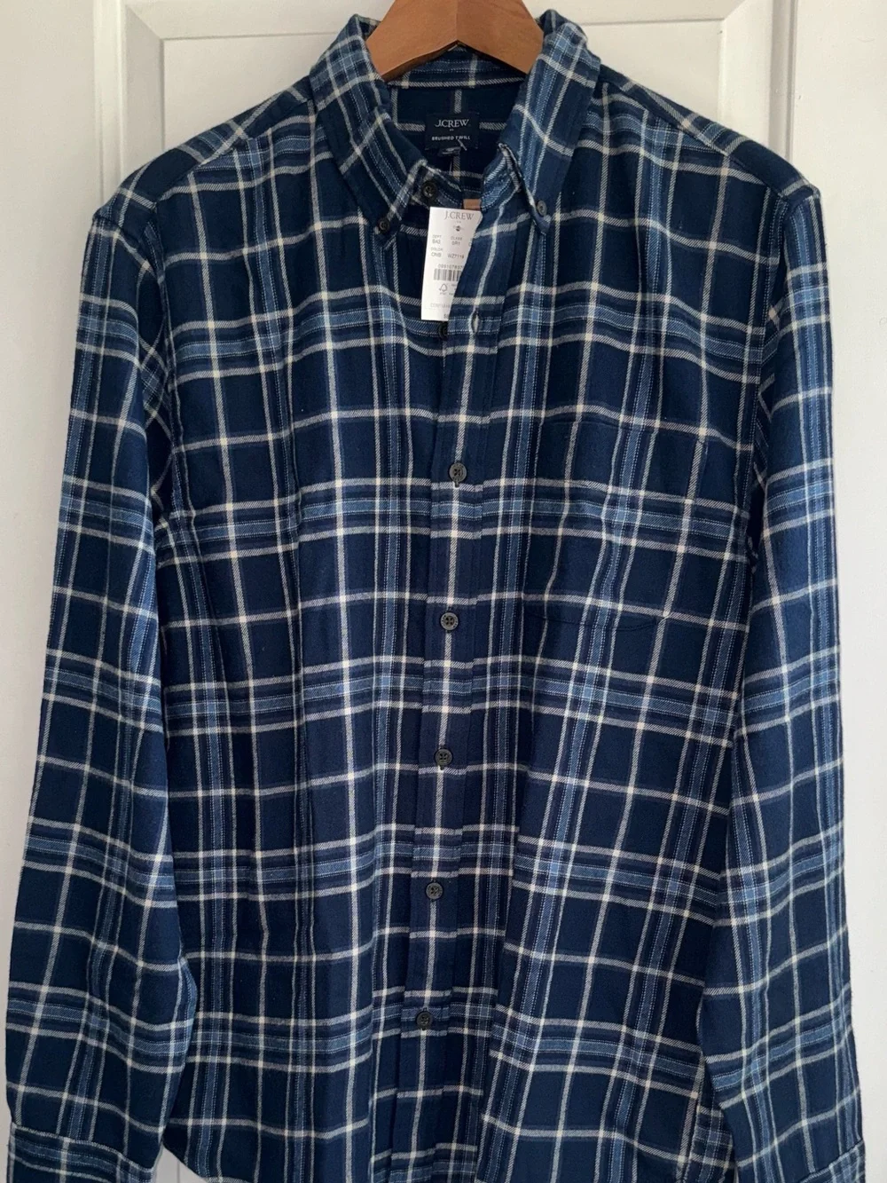 J. Crew NWT Brushed Twill Plaid Long-Sleeve Button-Down Shirt in Navy/White